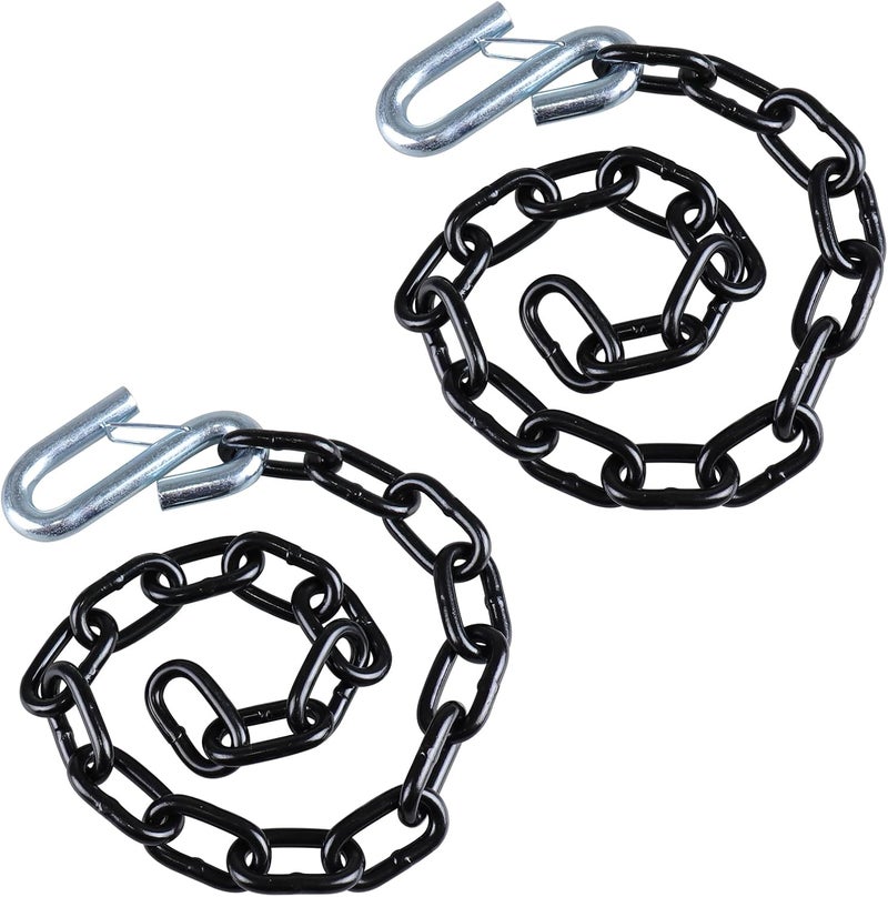 TeukRiGa 5/16"x 27" Grade 30 Steel Black Boat Trailer Safety Chain with 1 Spring Clip Hooks 7000 lbs, 2 Pcs (5/16"x 27") - Image 1